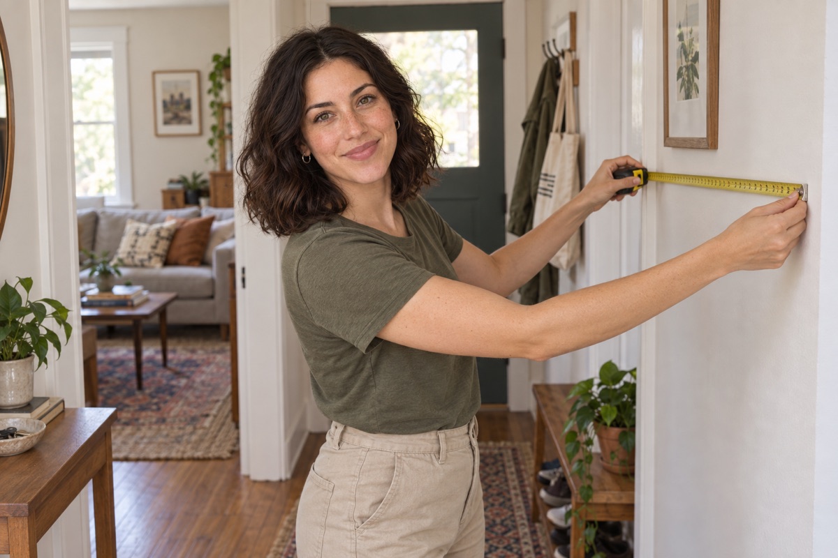 Mira measuring an entryway wall